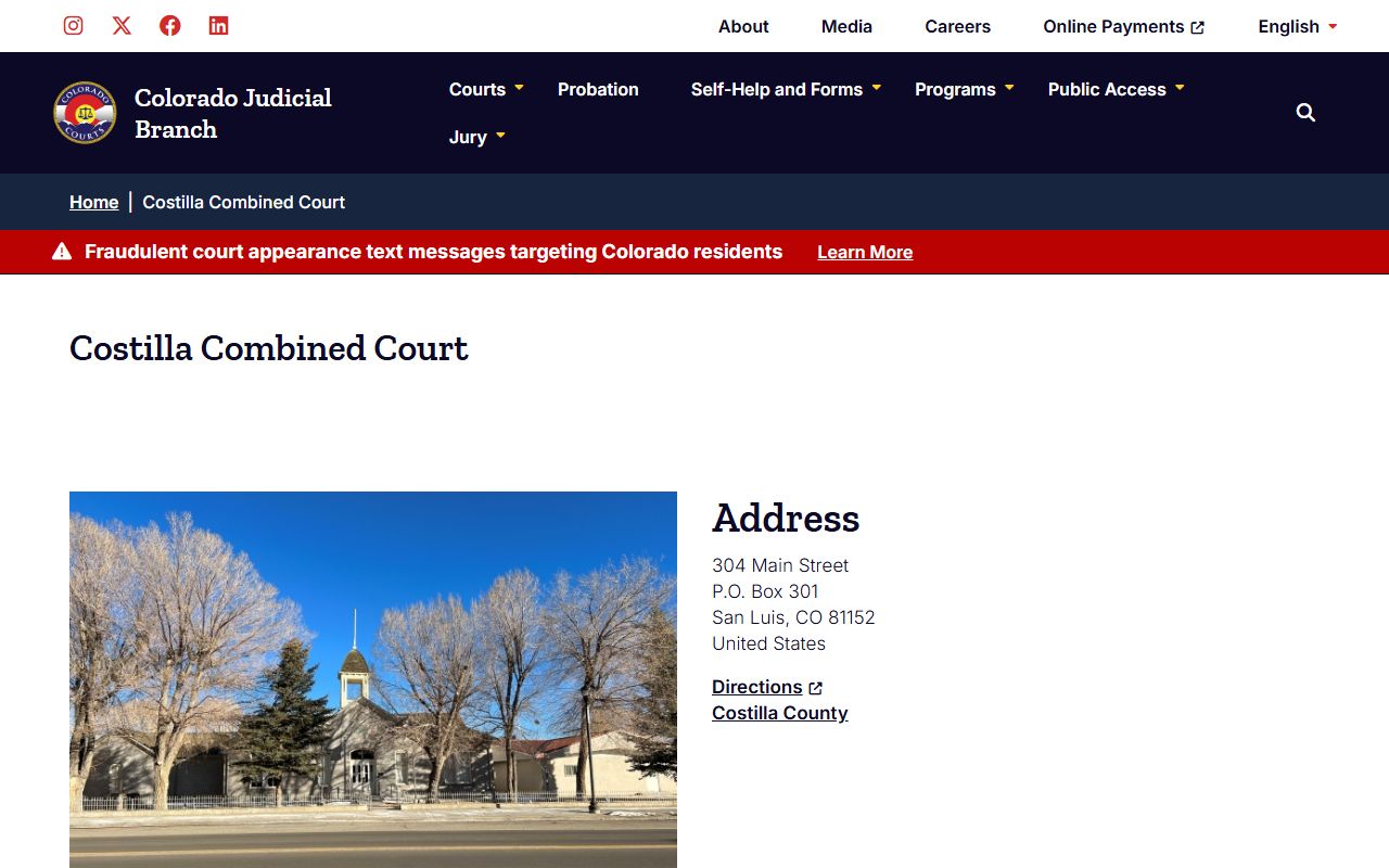 Costilla County court records after jail arrest court location